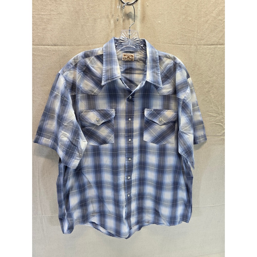Western Frontier Mens‎ Blue Plaid Short Sleeve Pearl Snap Western Shirt 2XL